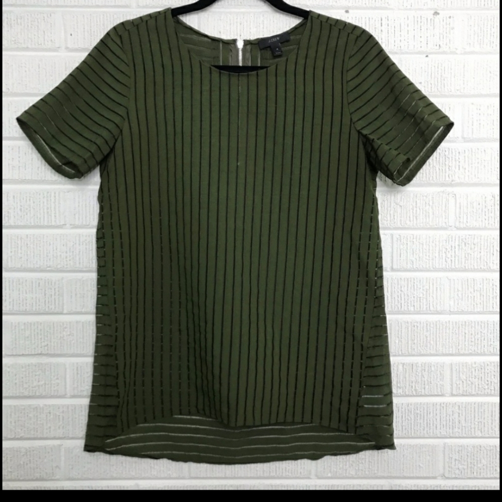 J.Crew Green Shadow Stripe Sheer Top Blouse